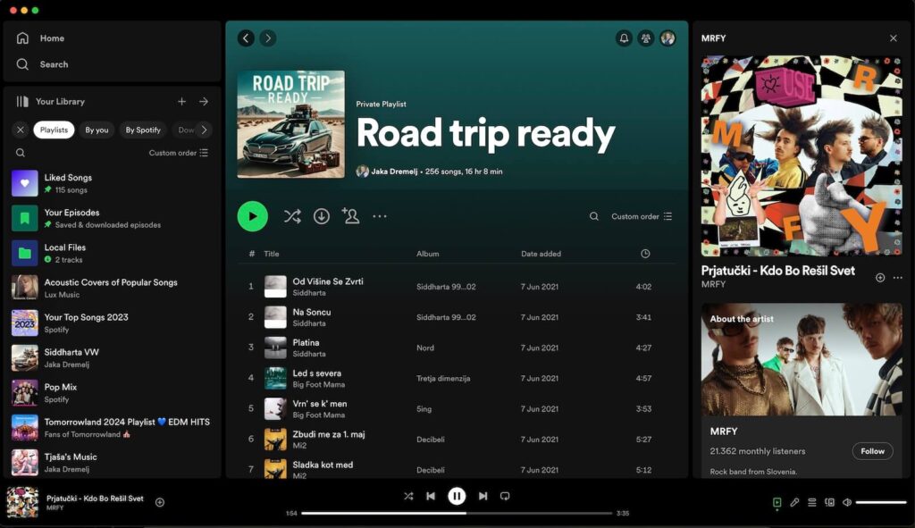 Uporabniški vmesnik namizne (Desktop) aplikcije Spotify. 